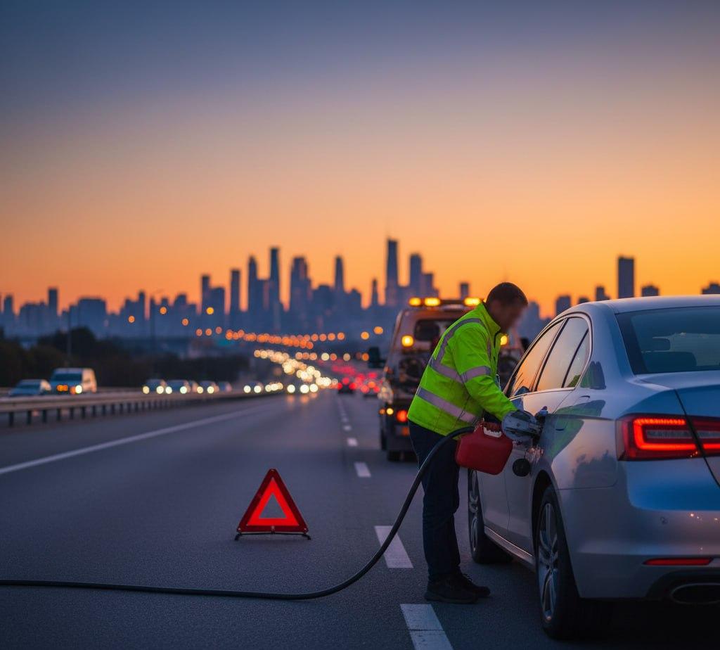 سوخت‌رسانی سیار به خودروی رنو در حاشیه بزرگراه ستاری