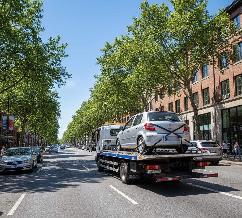 خودروبر تخت‌رو رنو در تهرانپارس با مهاربندی ایمن روی سکو