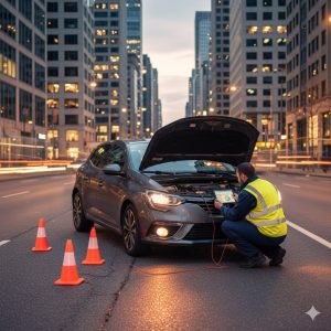 امداد خودروی رنو مگان در حاشیه شهر با تعمیرکار سیار