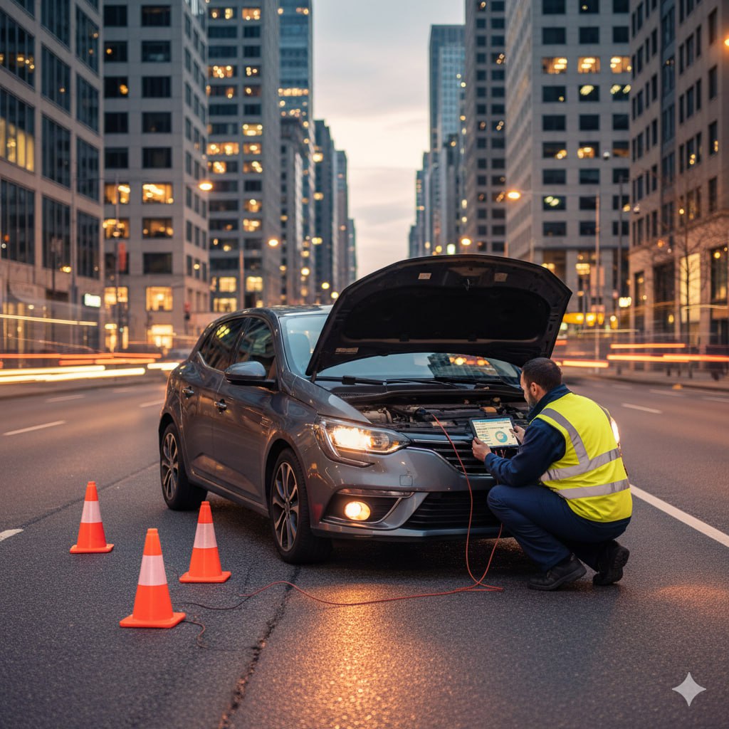 امداد خودروی رنو مگان در حاشیه شهر با تعمیرکار سیار