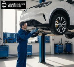 بررسی بوش‌ها و طبق‌های جلو برای رفع صدای جیرجیر تعلیق رنو