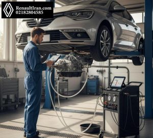 سرویس تعویض روغن گیربکس دوکلاچه EDC رنو با دستگاه سطحسنج در تعمیرگاه تهران