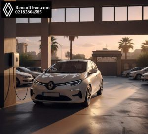 رنو برقی سفید متصل به شارژر خانگی در پارکینگ آپارتمان ایرانی