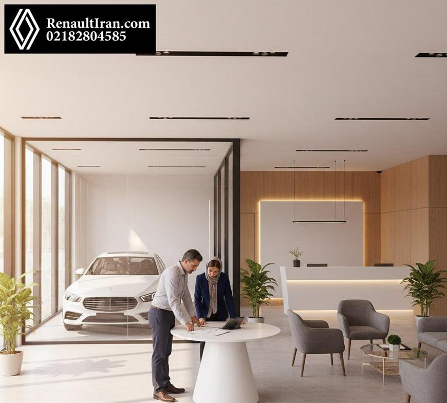 نمای داخلی نمایندگی خدمات پس از فروش رنو در ایران با تحویل خودرو و مدارک گارانتی به مشتری